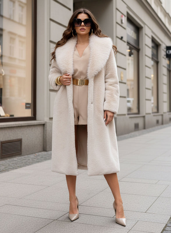 Beige faux fur coat