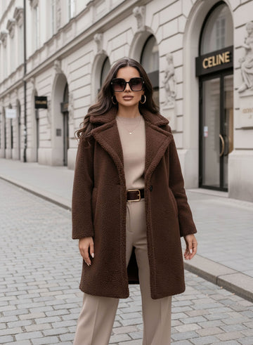 Brown teddy coat with pockets and button
