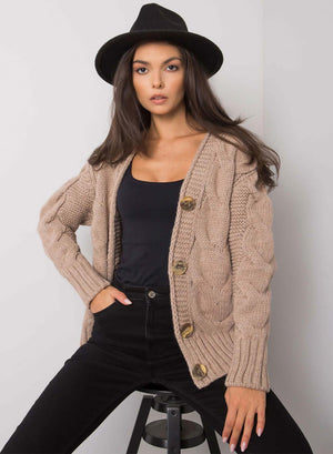 Mud-colored knitted cardigan with buttons