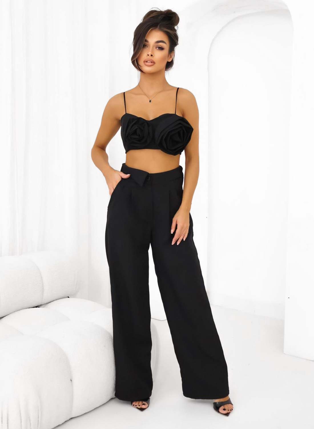 Black two-piece set with top and pants