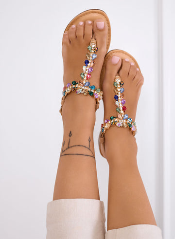 DAFNE - Sandali infradito Gioiello beige con Strass multicolor