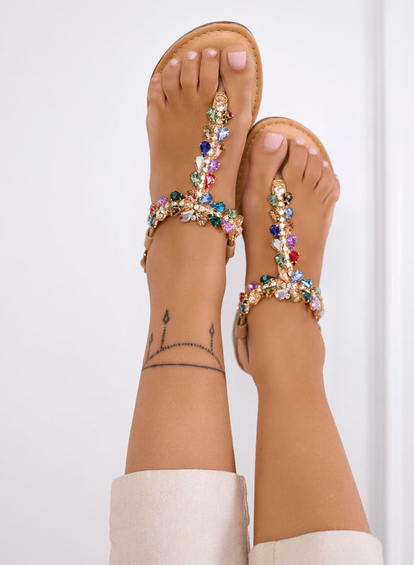 DAFNE - Sandali infradito Gioiello beige con Strass multicolor