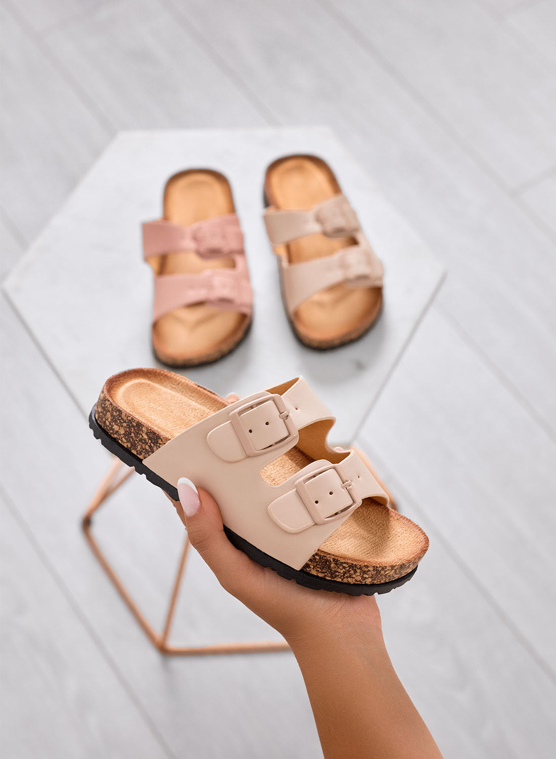 DALIA - Sandales beige Mules fille avec double boucle