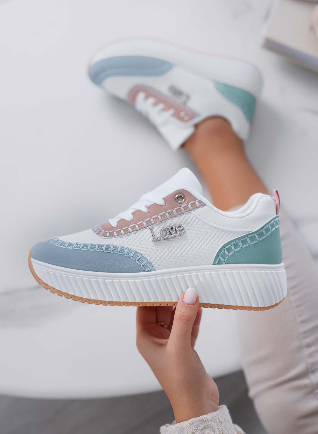 DAVIS - Women's sneakers with thick sole and multicolor contrast panels