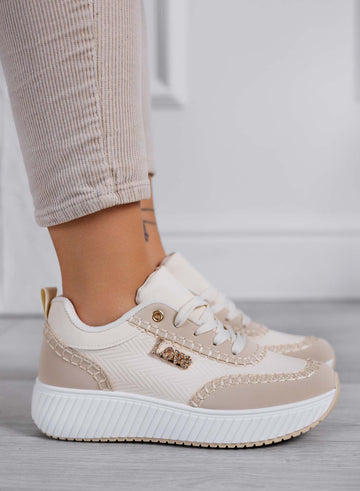 DAVIS - Women's sneakers with thick sole and beige contrasting panels