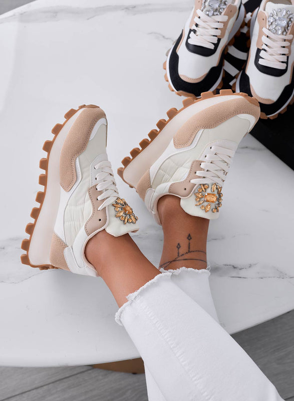 DEAA - Sneakers beige con applicazione gioiello oro