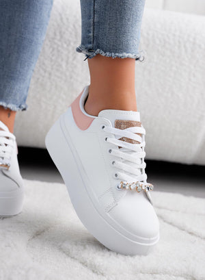 DELIA - White sneakers with jewel embellishment and pink back