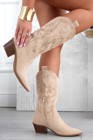 DELICE - Beige camper ankle boots with rhinestones
