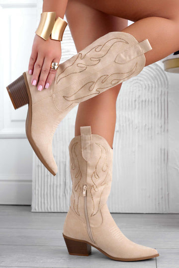 DELICE - Beige camper ankle boots with rhinestones