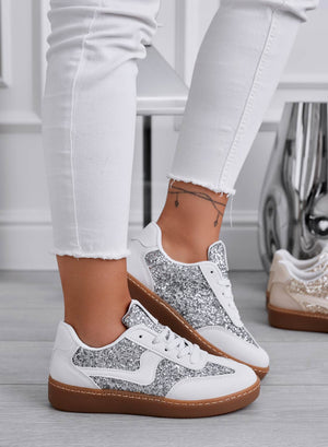 DOLORES - White sneakers with silver glitter