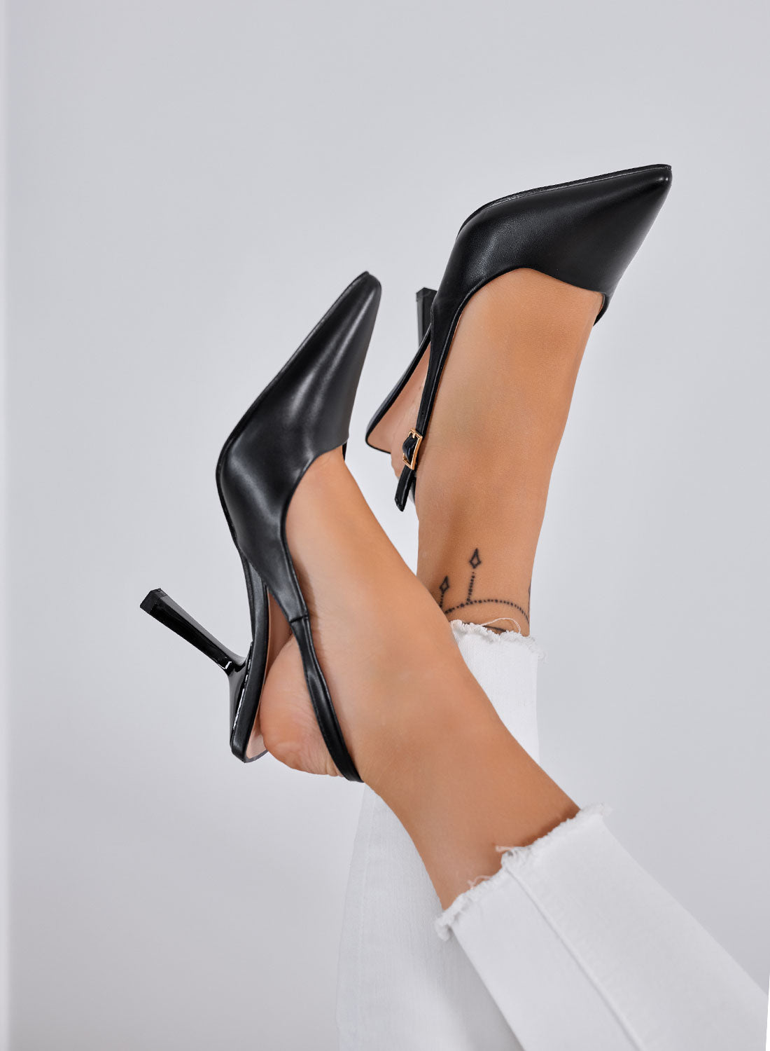 DORIE - Black pointed slingback pumps with 10 cm stiletto heel