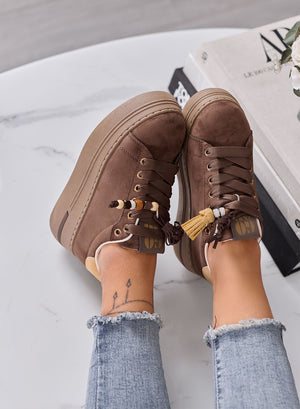 DOROTHY - Sneakers Donna marroni Scamosciate Platform con Nappine