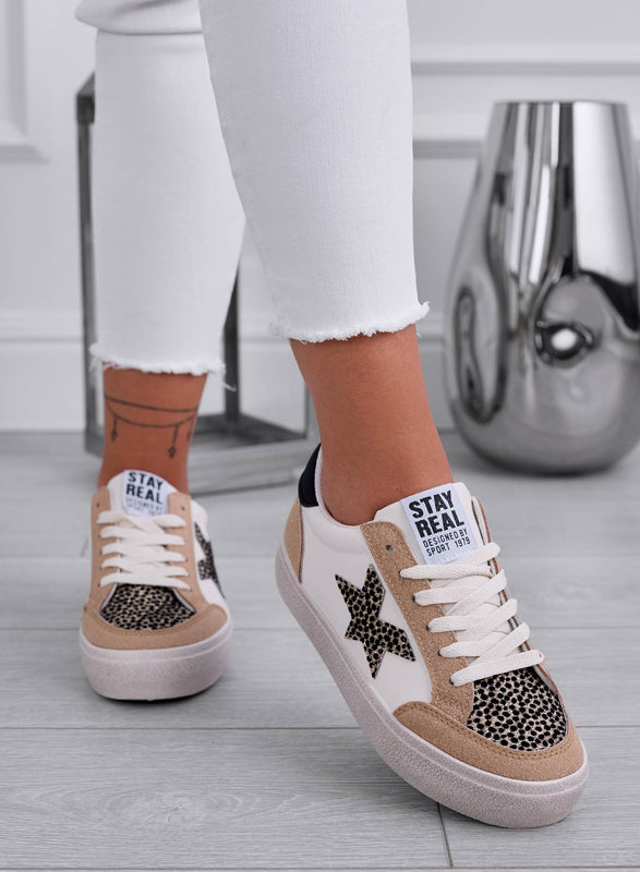 EDDA - Sneakers fango con inserti neri e oro