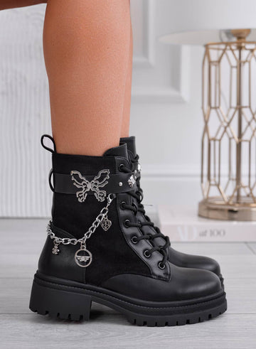 EDDY - Black ankle boots with butterfly and charms
