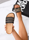 EDVIGE - Sandali neri Ciabatte platform con fascia ricamata oro