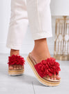 ELEONORA - Sandali Ciabatte rosse con maxi fiore e suola platform in corda
