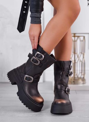 ELETTRA - Brown ankle boots with silver buckles