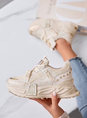 ELLIOT - Chunky beige sneakers with gold details