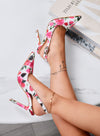 ELSA - Escarpins blancs slingback à bout pointu avec imprimé floral et talon 12 cm