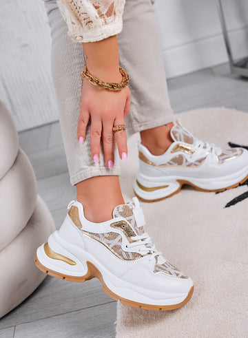 ENEA - White sneakers with beige fabric inserts