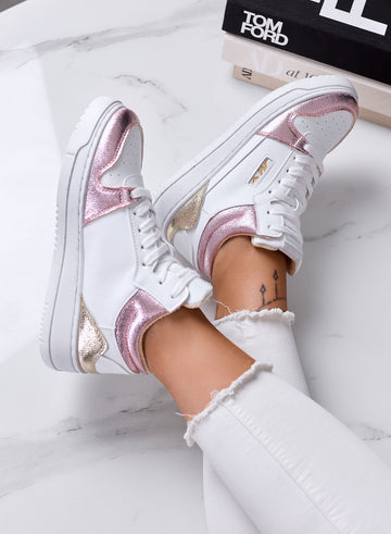 ENRICA - Sneakers Bianche con Dettagli Rosa Metallizzato e Suola Platform