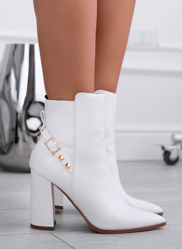EROS - White ankle boots with buckle and gold studs