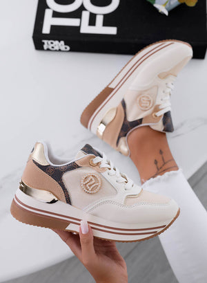 ESTER - Beige sneakers with contrasting panels and jewel embellishment