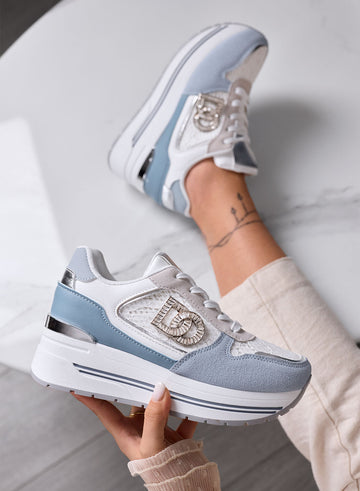 ESTER - Blue Platform Sneakers with Grey Details and Jewel Logo