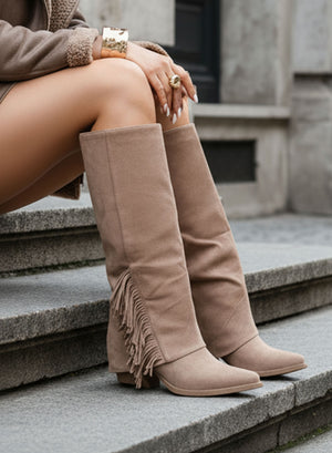 ETHEL - Mud camperos boots with fringes and wide heel