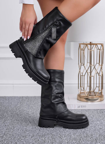 EULALIA - Black Alexoo ankle boots with side zip and rhinestones