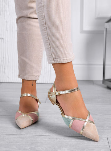 FABIOLA - Beige pointed ballet flats with contrasting panels