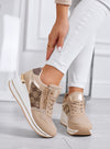 FABRIZIA - Baskets taupe avec semelle compensée et empiècements en tissu