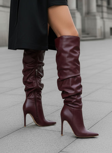 FATIMA - Bordeaux high slouchy boots with stiletto heel