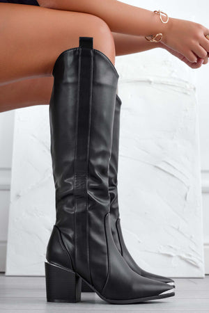 Black camperos boots with faux wood heel