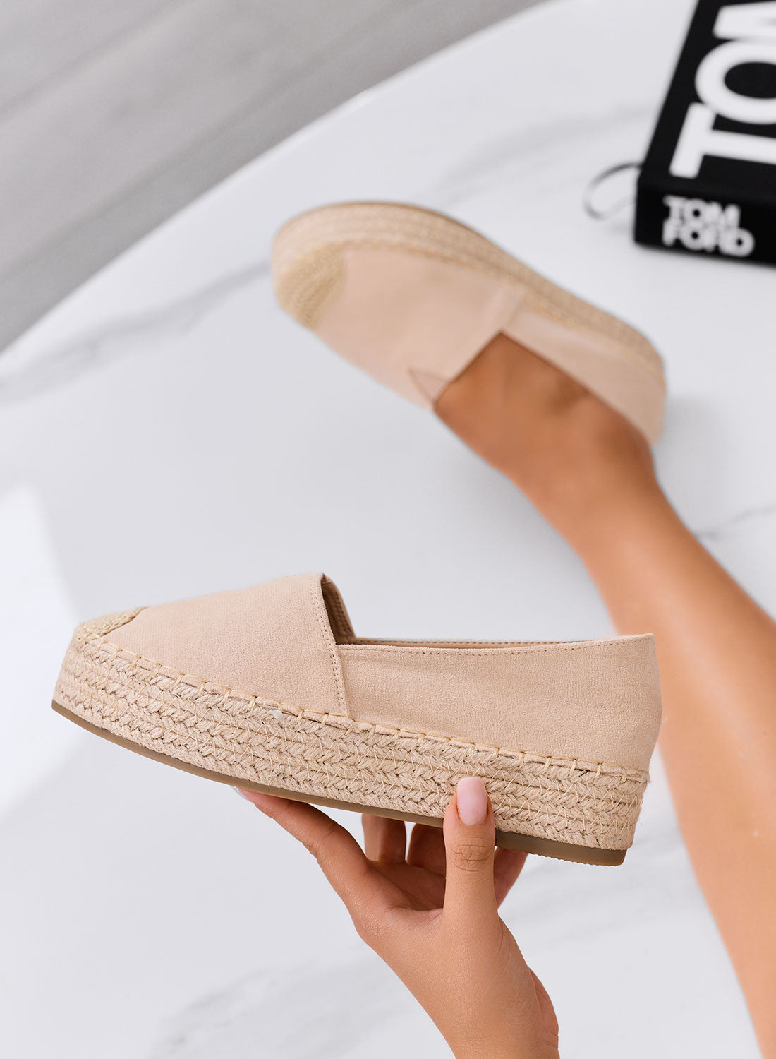 FIAMMA - Espadrilles plateforme beige avec bout crochet et semelle en corde