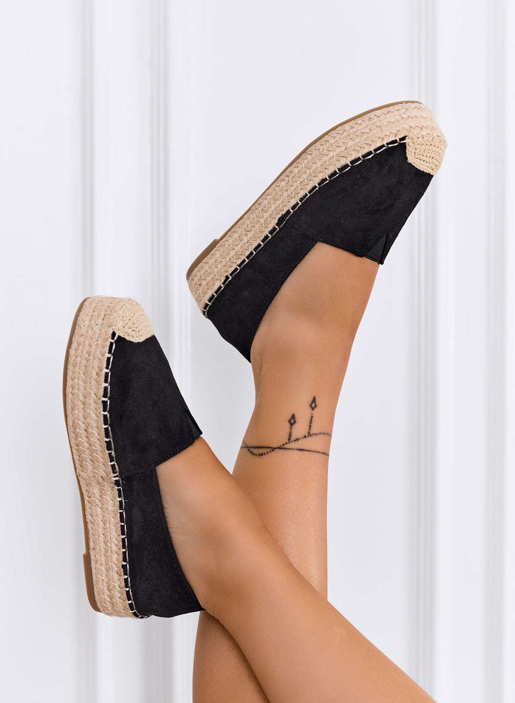 FIAMMA - Espadrilles plateforme noires avec bout crochet et semelle en corde
