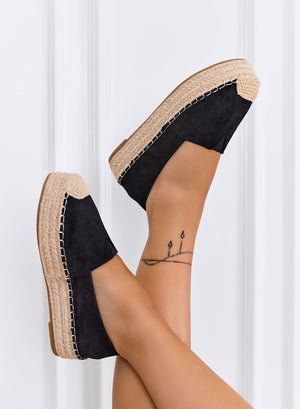 FIAMMA - Black platform espadrilles with crochet toe and rope sole
