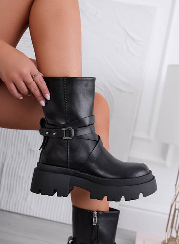 FIRST - Black wrapped ankle boots with thick sole