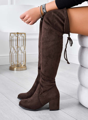 Brown over-the-knee boots with comfortable heel