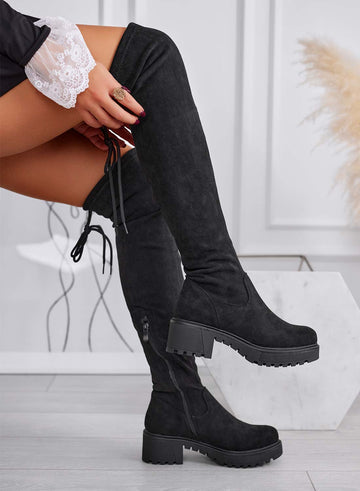 FLUX - black suede over-the-knee women's boots with chunky sole