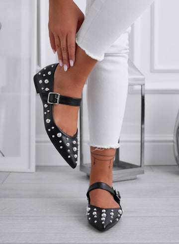 FRANCA - Black pointed ballerinas with silver sphere studs