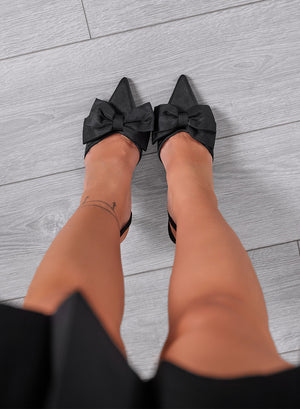 FRANCESCA - Black slingback pumps with bow and 10 cm heel