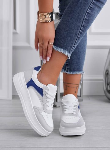 FRIDA - White sneakers with grey and blue inserts