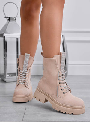 FULVIA - Beige Alexoo ankle boots with laces and jeweled tongue