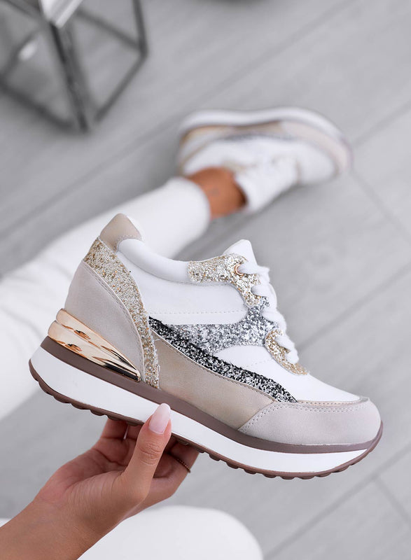 GENNY - Sneakers fango con inserti glitter oro e argento