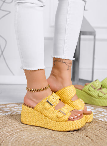 GINA - Yellow sandals Platform slippers with double buckle