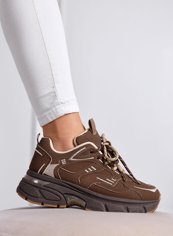 GIORGIA - Sneakers  Marroni Chunky con Suola Alta e lacci bicolore