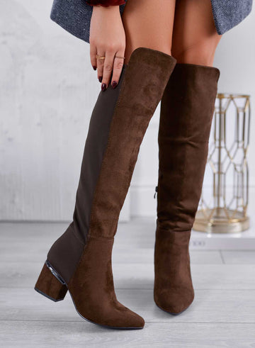 GIULIANA - Brown boots with rear elastic and comfortable heel