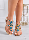 GIULY - Sandali oro bassi con pietre gioiello blu