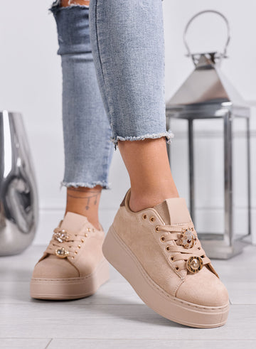 GIULY - Sneakers Donna beige platform e Charms Gioiello